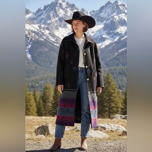 Vintage Wooded River Wool Blend Long Coat Western Aztec‎ Size XS